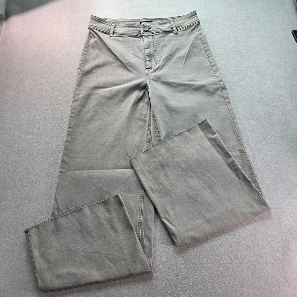 OAT New York Wide Leg Raw Hem Pants Olive Gray High Rise Size 10/30 P0004-SJTJ